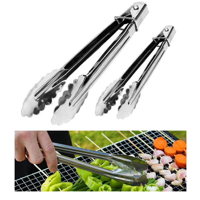 2Pc Stainless Steel Tong 12" 9" Set Food BBQ Kitchen Salad Grill Serving Utility