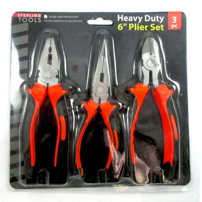 3 Piece Heavy Duty 6" Plier Set Hand Tools Construction Steel Wire Cutter New !