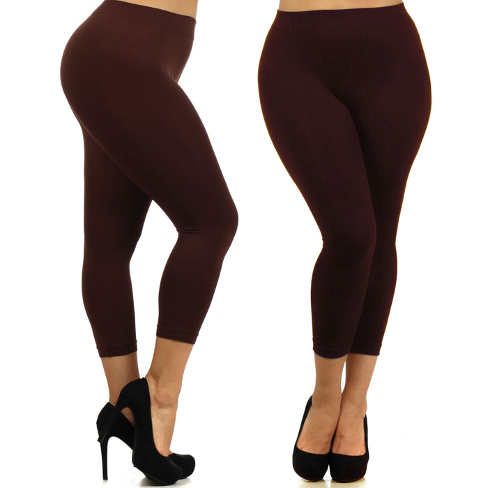 3PC Womens High Waisted Plus Size Leggings Yoga Capri Soft Stretch Spandex Basic