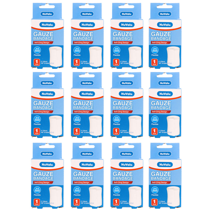 12 Rolls Self Adhesive Gauze Soft Cloth Bandage Flexible Surgical Tape 3" 4.5yds