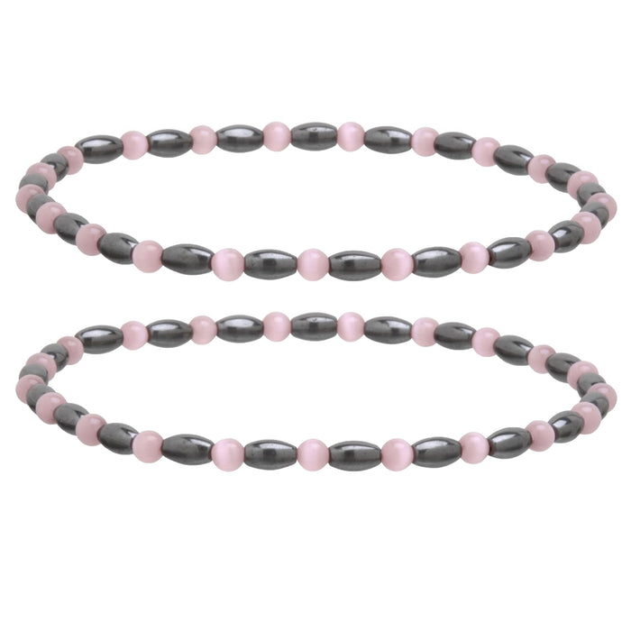 2 Rose Quartz Anklet Ankle Bracelet Pink Magnetic Bead Natural Therapy Healing