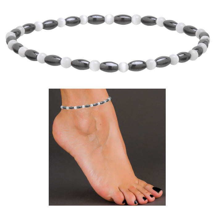 1 Ankle Bracelet Pearl Clear Quartz Crystal Beaded Magnetic Relief Weight Loss