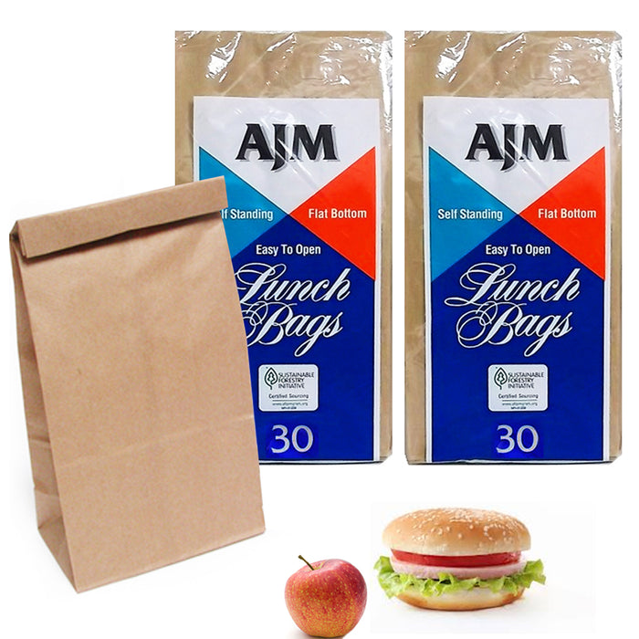 60 Ct Brown Paper Lunch Bags Food Meal Snack Loot Bag Merchandise Grocery Party