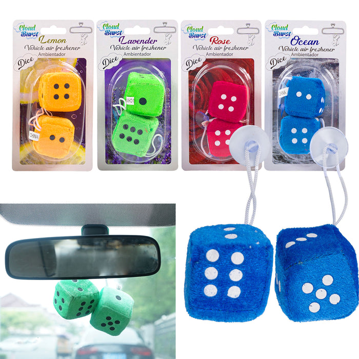 2 Pairs Plush Fuzzy Dice Scented Air Freshener Vintage Auto Car Decor Hanging