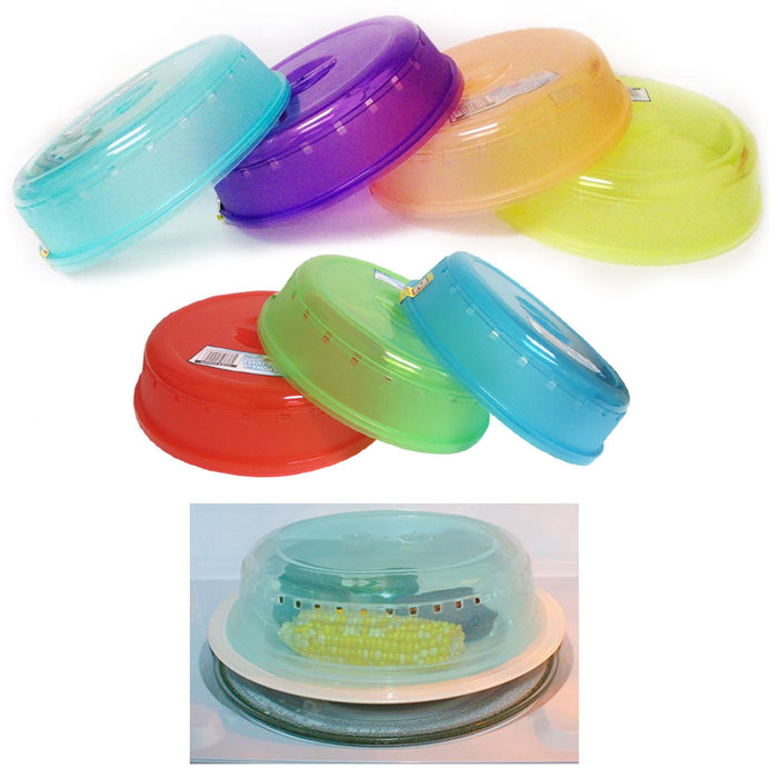 4 X Microwave Plate Covers Colors Plastic Splatter Lid Steam Vent 10" Food Dish