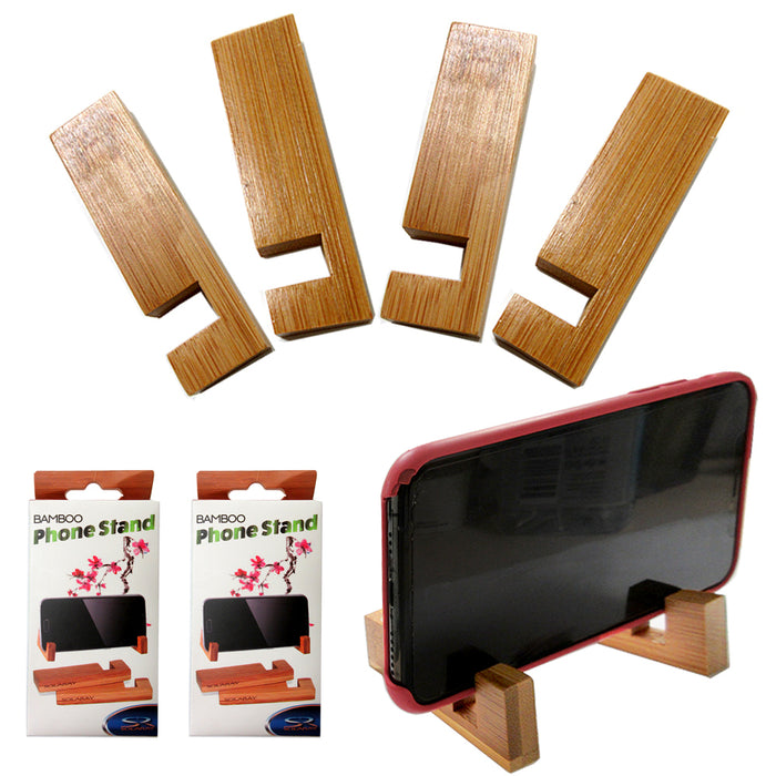 2 Sets Universal Phone Portable Desk Stand Bamboo Wood Holder Smart Cell Mobile