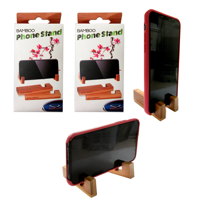 2 Sets Universal Phone Portable Desk Stand Bamboo Wood Holder Smart Cell Mobile