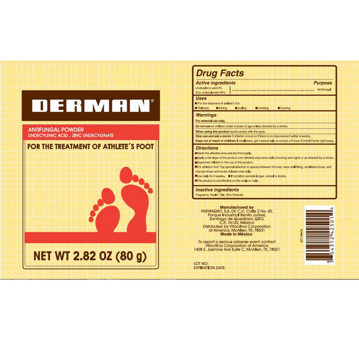 2 Derman Anti-fungal Athlete's Foot Powder Relieves Odor Moisture Absorbent Feet