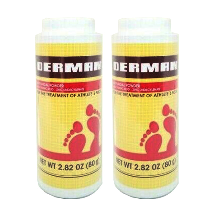 2 Derman Anti-fungal Athlete's Foot Powder Relieves Odor Moisture Absorbent Feet