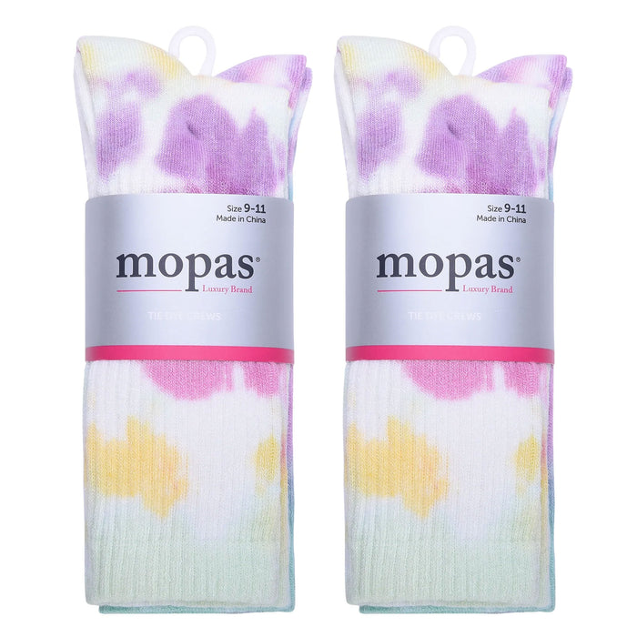 6 Pair Assorted Ribbed Tie Dye Crew Socks Calf Casual Women's Girls Ladies 9-11