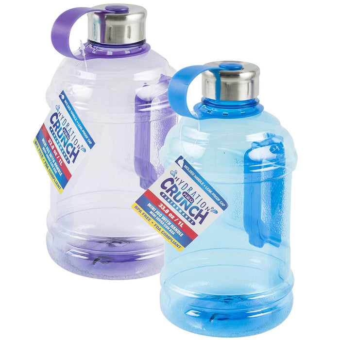 2 Sports Bottles 1 Liter Water Jug Wide BPA Free Plastic Canister Hiking Outdoor