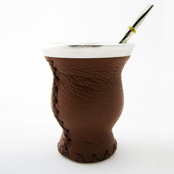 Mate Gourd & Bombilla Straw Set Genuine Leather Argentina Yerba Mate Cup Brown