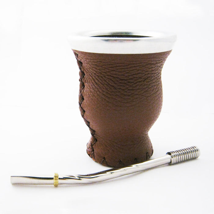 Mate Gourd & Bombilla Straw Set Genuine Leather Argentina Yerba Mate Cup Brown