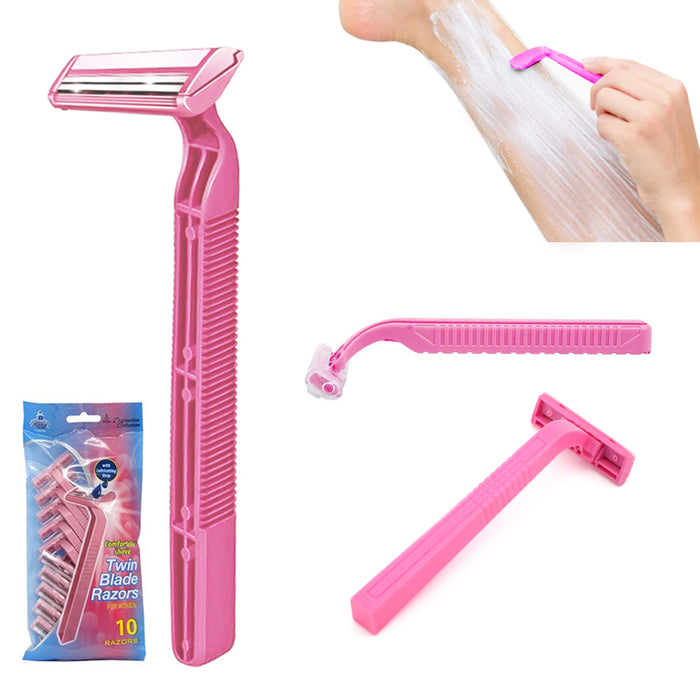 Womens Disposable Twin Blade Razors 10 Count Hair Removal Shaving Smooth Trimmer
