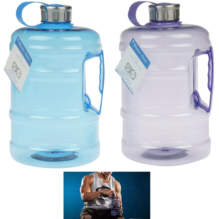2 Pc Sports Bottles 2 Liter Water Drinking Plastic Canister Hiking Outdoor Wide