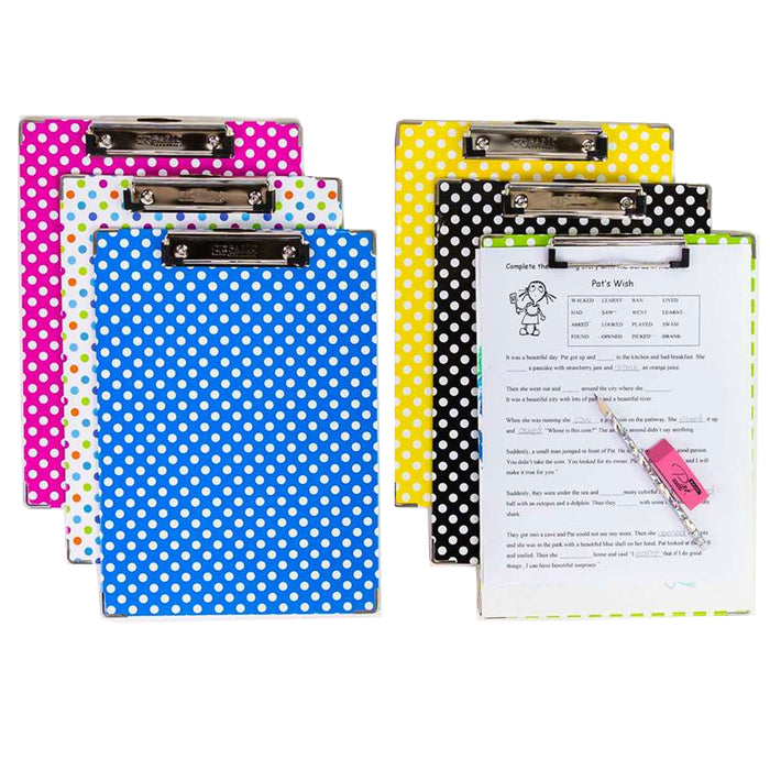 2 Bright Polka Dot Clipboards Standard Size Low Profile Clip Hard Letter Paper