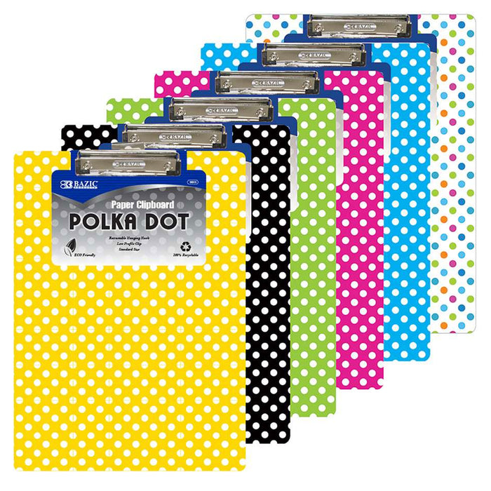 6 Hard Boards Bright Polka Dot Clipboards Standard Size Letter Low Profile Clip