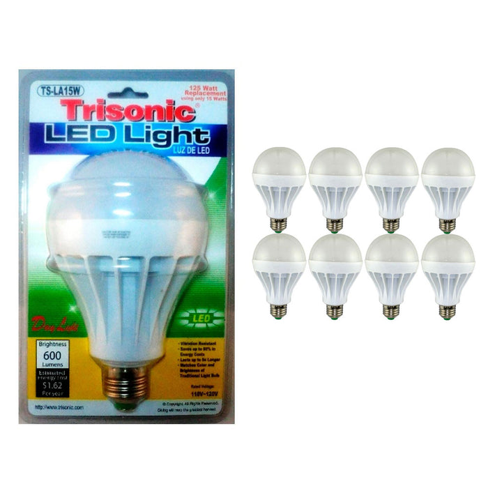 8 Pc LED Light Bulbs Daylight 15 Watt Energy 125 W Output Replacement 600 Lumens