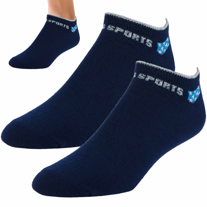 2 Pairs No Show US Sport Socks Men Cushion Crew Athletic Basketball 10-13 Navy