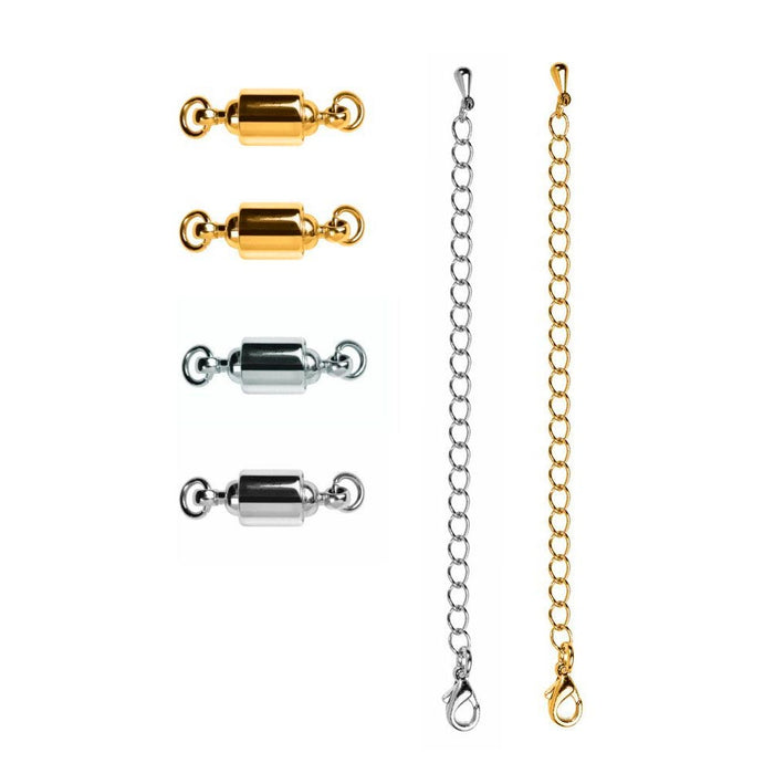 6 Pc Magnetic Jewelry Clasp Set Gold and Silver Tone Extender Chain Lobster Hook