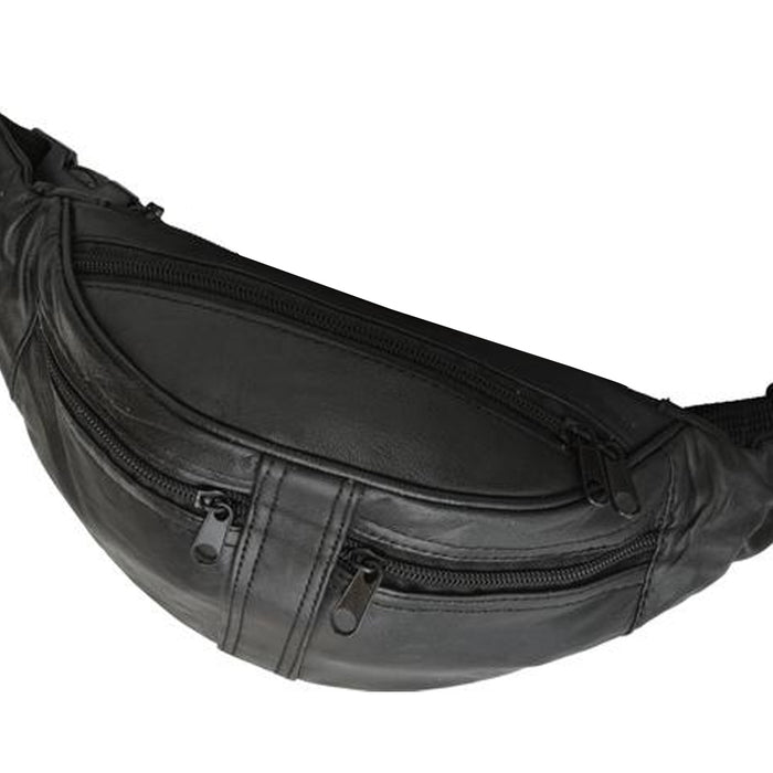 2 Black Leather Fanny Pack Waist Bag Adjustable Travel Pouch Women Men Hip Purse