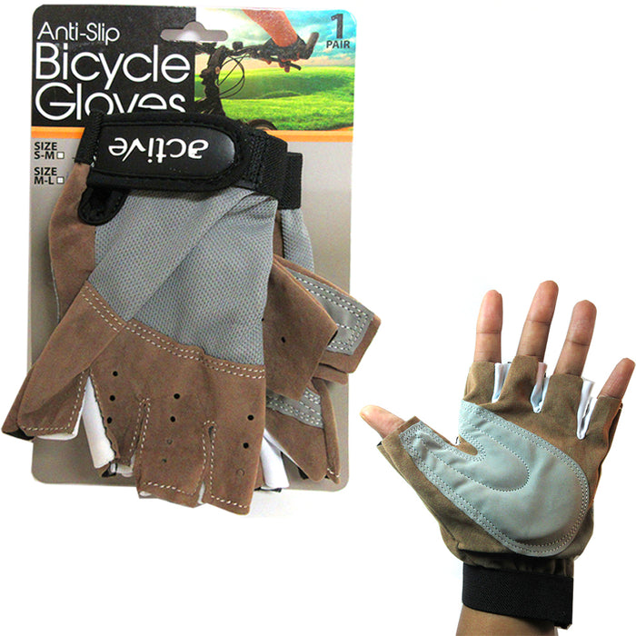 Cycling Gloves Padded Half Finger Bicycle MTB Bike Sports Strap Size S-M Brown