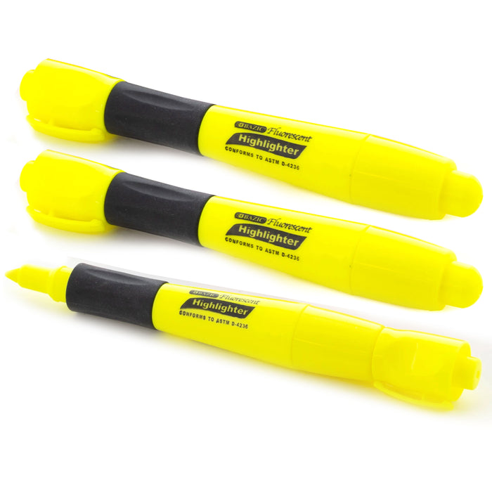 3 Pc Neon Yellow Highlighter Pen Markers Chisel Tip Quick Dry Fluorescent Office
