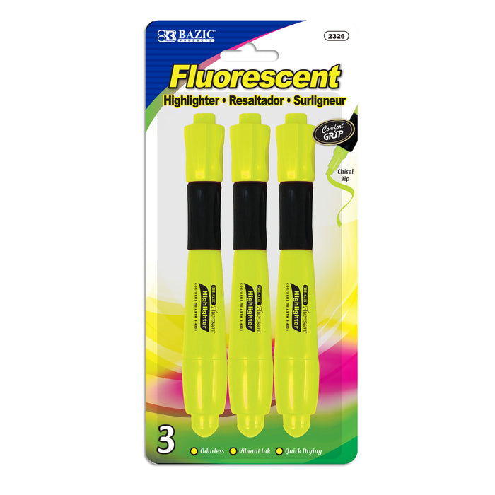 3 Pc Neon Yellow Highlighter Pen Markers Chisel Tip Quick Dry Fluorescent Office