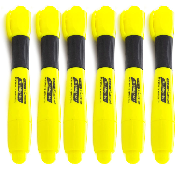 6 Pc Highlighter Markers Pen Neon Yellow Quick Dry Chisel Tip Fluorescent School