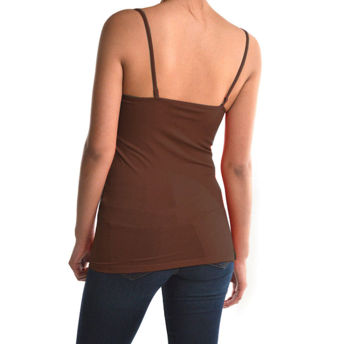 Plus Size Womens Tank Top Long Cami Adjustable Basic Ladies Poly Camisole Brown