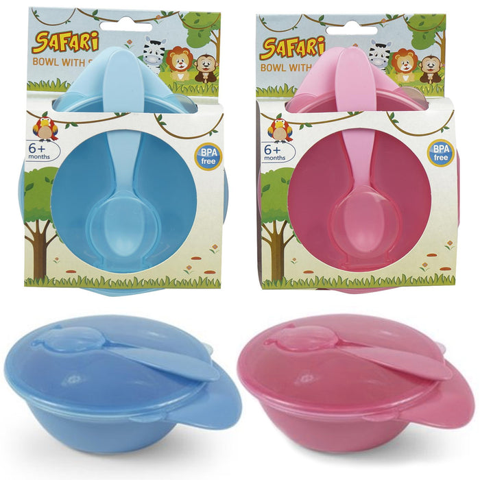 2 Baby Feeding Bowl Spoon Dish Lid Container Kids Plate Toddler Child BPA Free