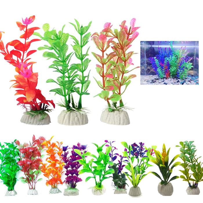 6 Pc Aquarium Fake Plants Fish Tank Grass Decorations Artificial Terrariums 4"