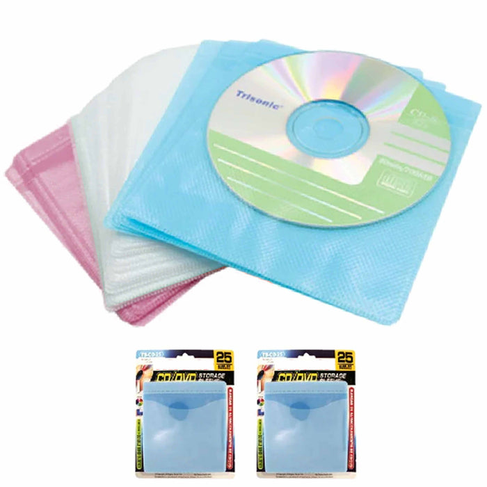 50 Double Sided Plastic CD DVD Sleeves Clear Window Disc Envelopes Storage Case