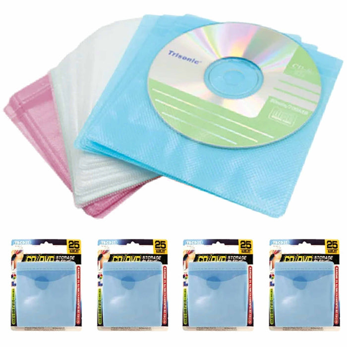 100 CD DVD Blu Ray Case Sleeves Double Sided Disc Envelope Storage Refill Holder