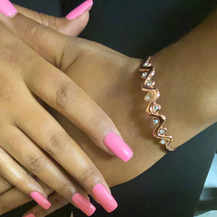 2 Pc Pure Copper Cuff Rose Gold Tone Crystal Bracelet Magnetic Arthritis Relief