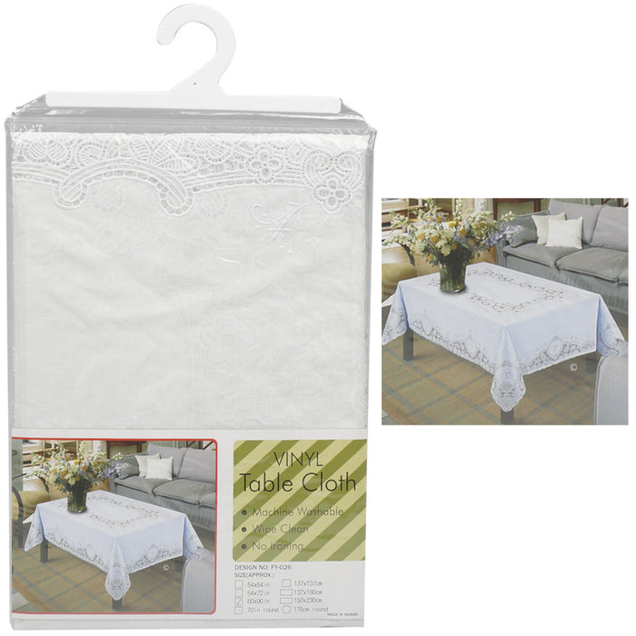 White Tablecloth Floral Print Vinyl Size 60" X 90" Plastic Party Easy Wipe Clean