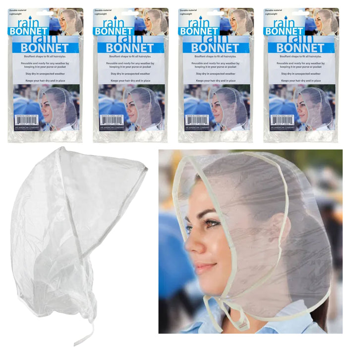 4 Rain Cap Clear Waterproof Bonnet Bouffant Hat Hood Head Cover Adjustable Women