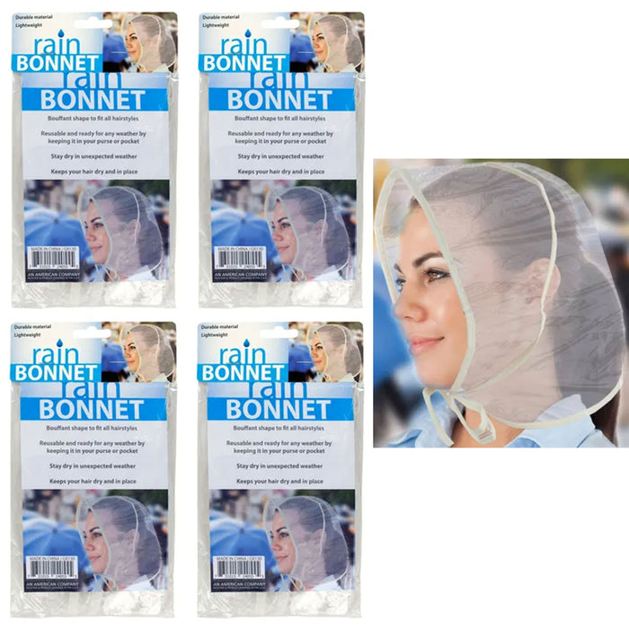 4 Rain Cap Clear Waterproof Bonnet Bouffant Hat Hood Head Cover Adjustable Women