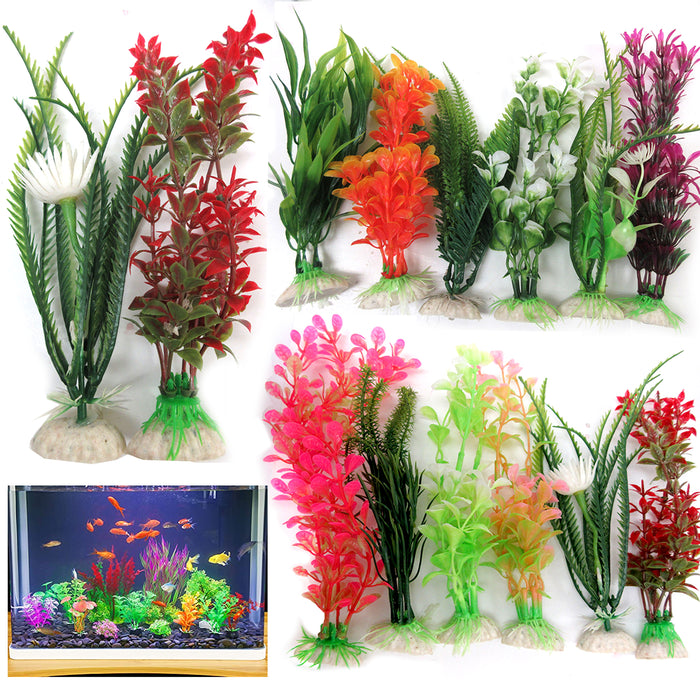 cheap plastic fish tank plants 4pc Aquarium Artificial Plants Fish Tank Plastic Grass Decorations Ter — AllTopBargains