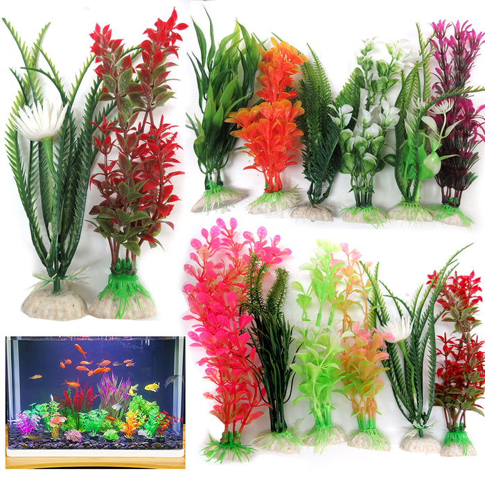 12 Pc Ornament Aquarium Decoration Plastic Water Grass Fake Plants Fish Tank 6"