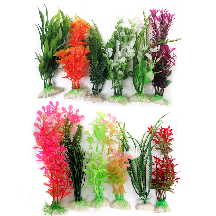 12 Pc Ornament Aquarium Decoration Plastic Water Grass Fake Plants Fish Tank 6"