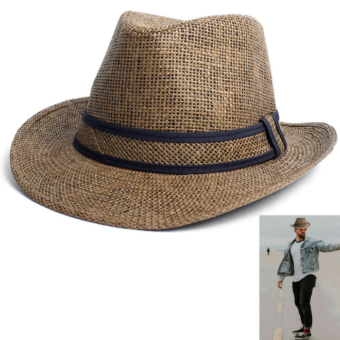 Beach Classic Trilby Short Brim Fedora Hat Band Cuban Cap Summer Men Women L/XL