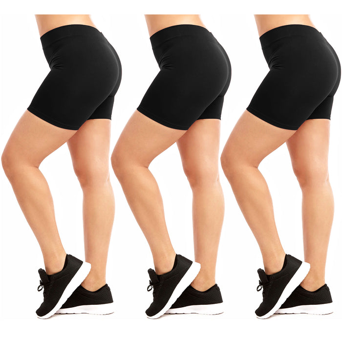 3 Pc Ladies Black Plus Legging Seamless Stretch Biker Shorts Sexy Solid Spandex