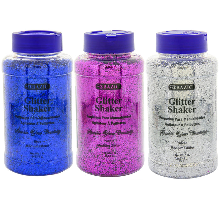 3 Pc 16oz BAZIC Glitter Silver Blue Purple Shaker Bottle 1lb Sparkle Art Crafts