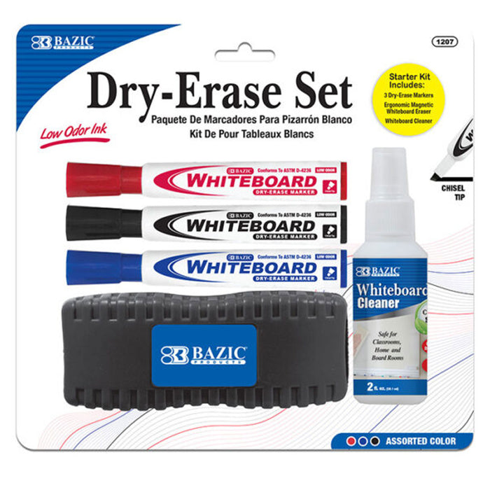 5 Pc Assorted Dry Erase Markers Whiteboard Cleaner Eraser Bold Fine Point BAZIC