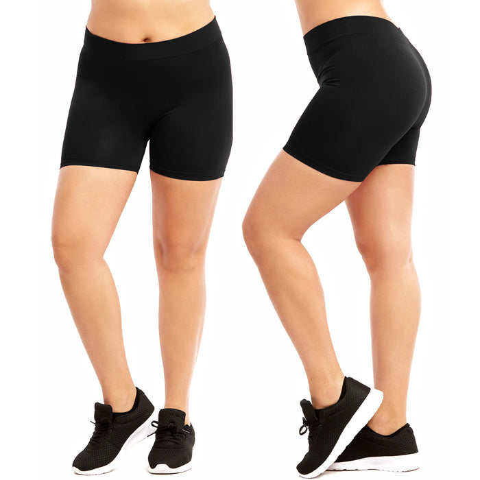 3 Pc Ladies Black Plus Legging Seamless Stretch Biker Shorts Sexy Solid Spandex