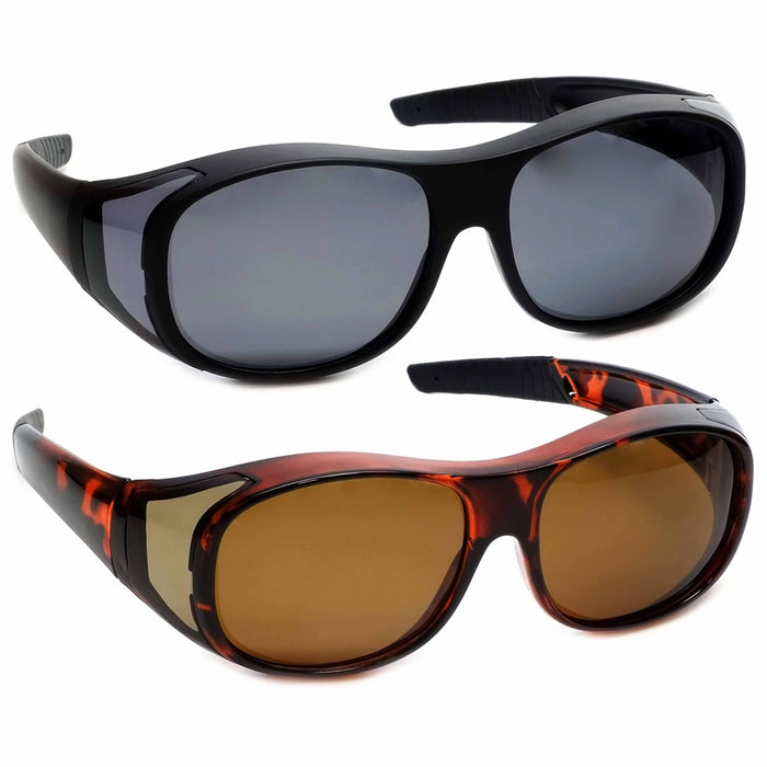 2 Pc Polarized Cover Fit Over Sunglasses Eyewear Rx Glasses Anti Glare Medium