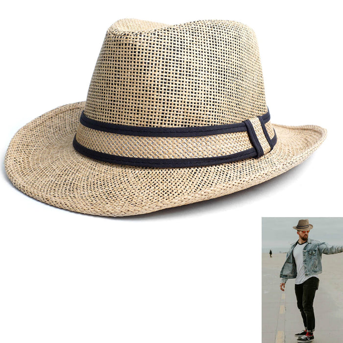 Beach Classic Trilby Short Brim Fedora Hat Band Cuban Cap Summer Men Women L/XL
