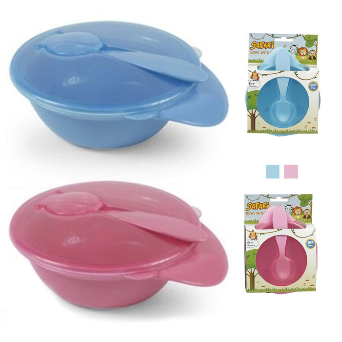 2 Baby Feeding Bowl Spoon Dish Lid Container Kids Plate Toddler Child BPA Free