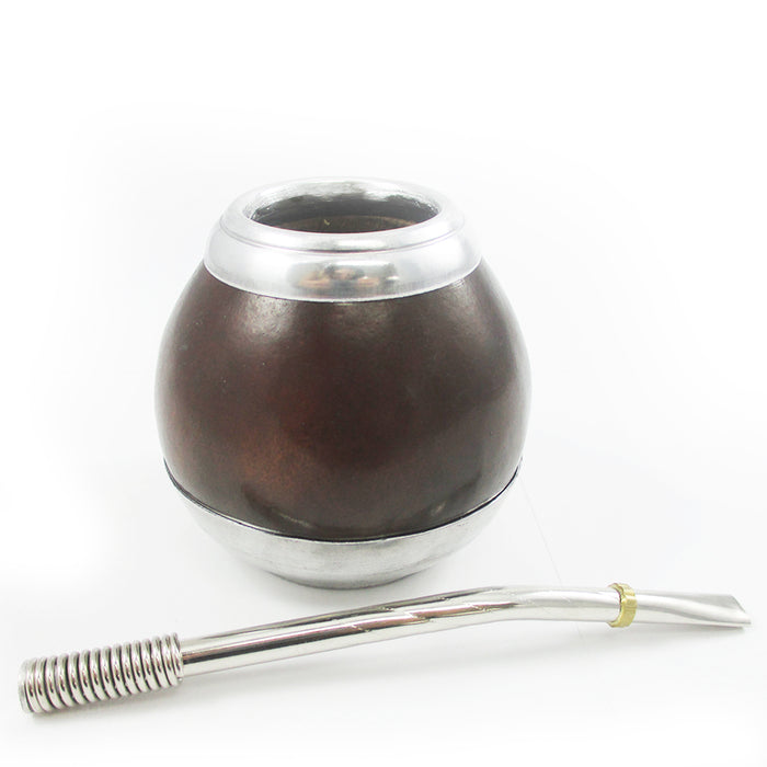 ARGENTINA MATE GOURD CUP YERBA TEA WITH STRAW BOMBILLA ARTISAN HANDMADE NEW 2814